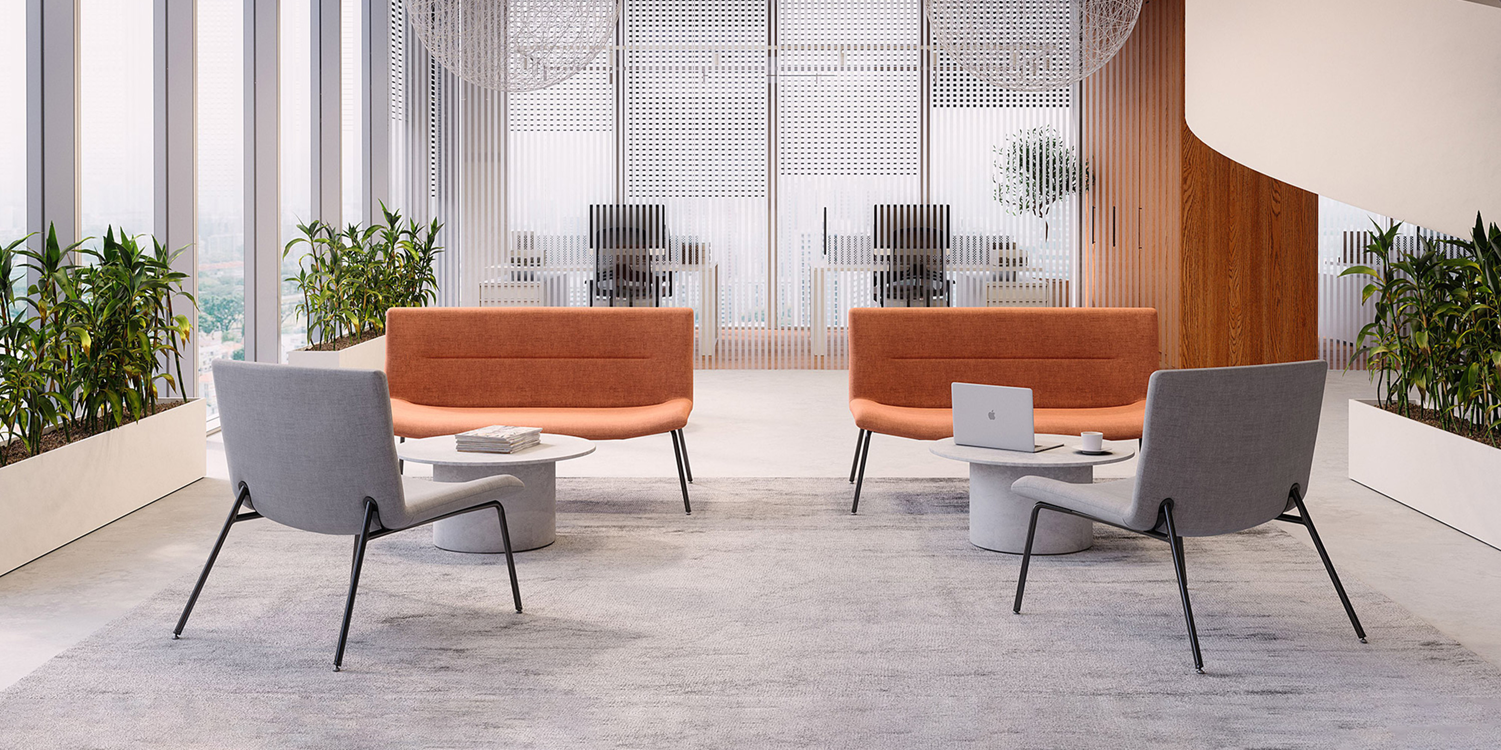 Loungemöbel Oslo mit Sesseln und zweisitzigen Sofas in modernem Empfangsbereich